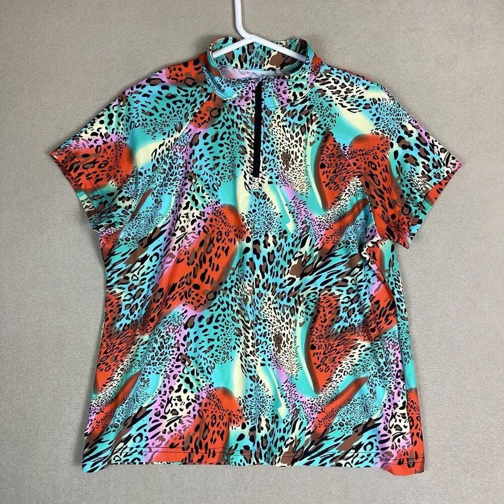 Tzu Tzu Top Womens XXL Multicolor 1/4 Zip Short Sleeve Lightweight‎ Golf Adult